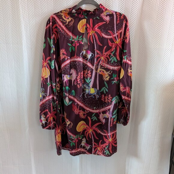 Lez a Lez Boho Burgundy Unicorn Zebra Print Dress Large - Picture 10 of 13